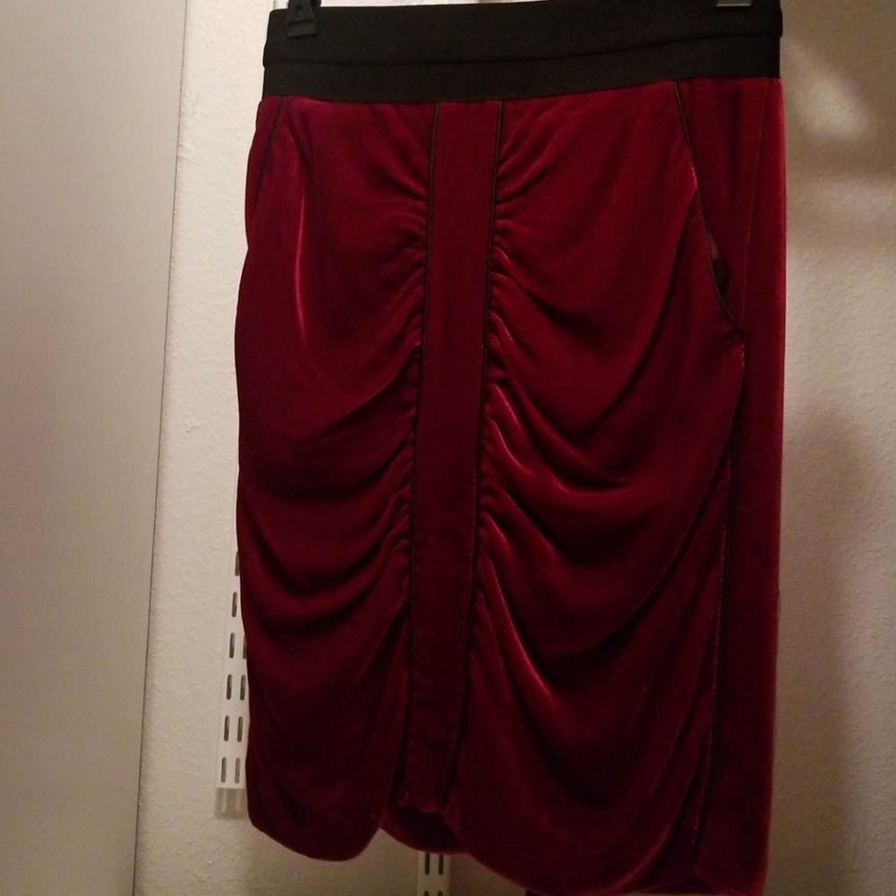 BCBG MaxAzria Red Velveteen pleated ruched skirt